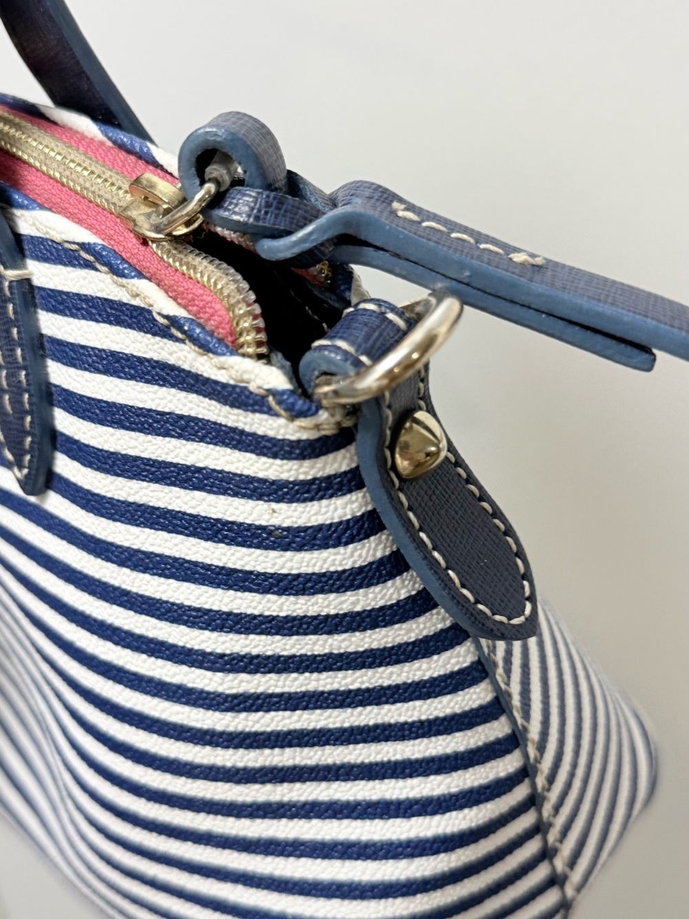 Dooney & Bourke Navy and White Striped Mini Satchel - Picture 14 of 14
